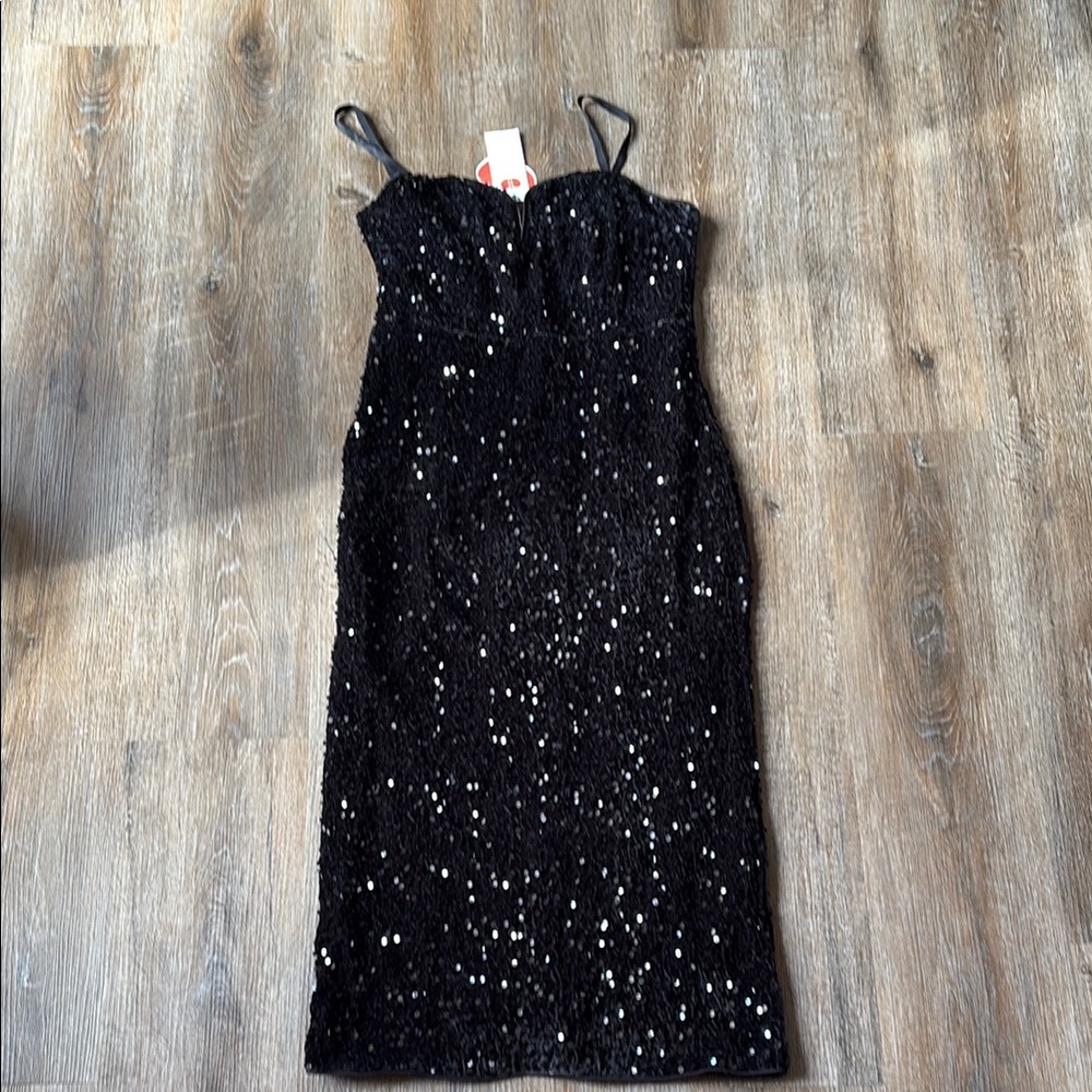 Black Sequin Spaghetti Strap Dress